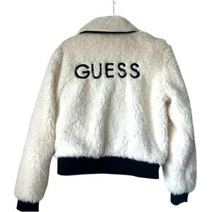 Guess Logo Bomber Jacket Faux Fur Small NWT
